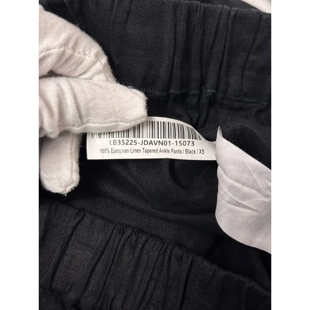 Quince 100% European Linen Tapered Ankle Pants XS Womens Black Pull On
